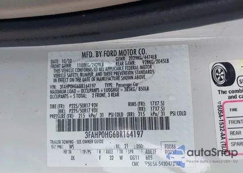2011 Ford Fusion Se from USA, damaged, VIN 3FAHP0HG6BR164197